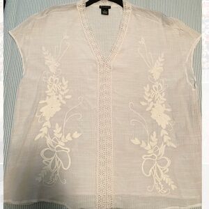 Women’s White Embroidered V Neck Top